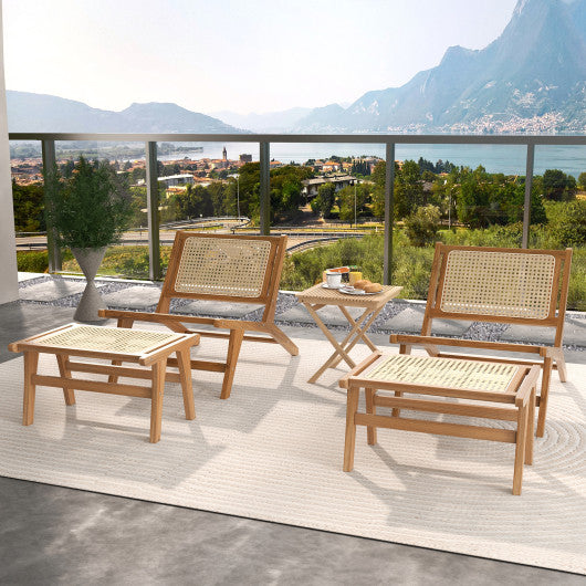 Mid Century Modern Accent Chair Farmhouse Handwoven Rattan Chair with Ottoman