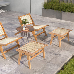 Mid Century Modern Accent Chair Farmhouse Handwoven Rattan Chair with Ottoman