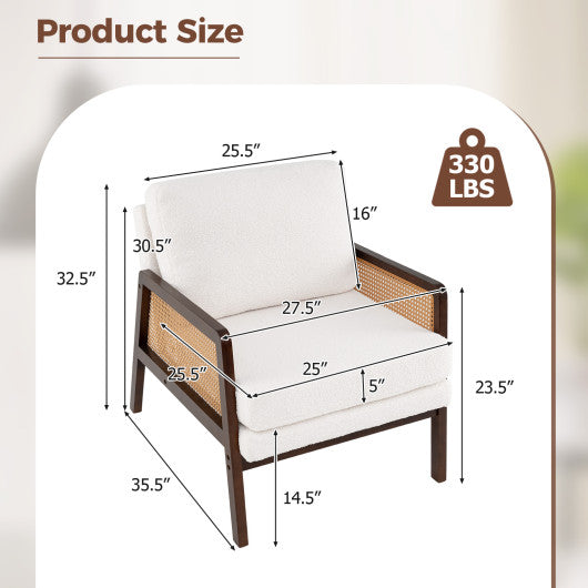 Mid Century Modern Accent Chair with Rattan Arms and Cushion-Brown