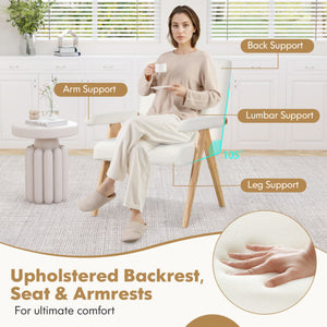 Mid Century Modern Accent Chair with Rubber Wood Frame and Padded Armrests-White