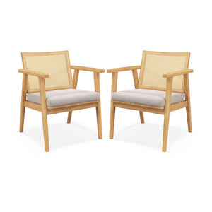 Mid Century Modern Accent Chairs Set of 2 with Breathable Rattan Back-Natural