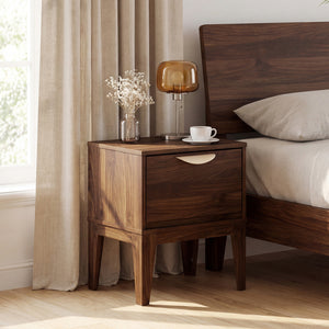 Mid Century Modern Bedside Table with Drawer and Tapered Support Feet for Bedroom-Walnut