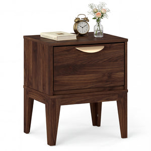 Mid Century Modern Bedside Table with Drawer and Tapered Support Feet for Bedroom-Walnut