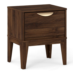 Mid Century Modern Bedside Table with Drawer and Tapered Support Feet for Bedroom-Walnut