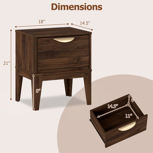 Mid Century Modern Bedside Table with Drawer and Tapered Support Feet for Bedroom-Walnut