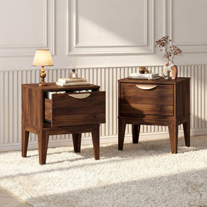 Mid Century Modern Bedside Table with Drawer and Tapered Support Feet for Bedroom-Walnut