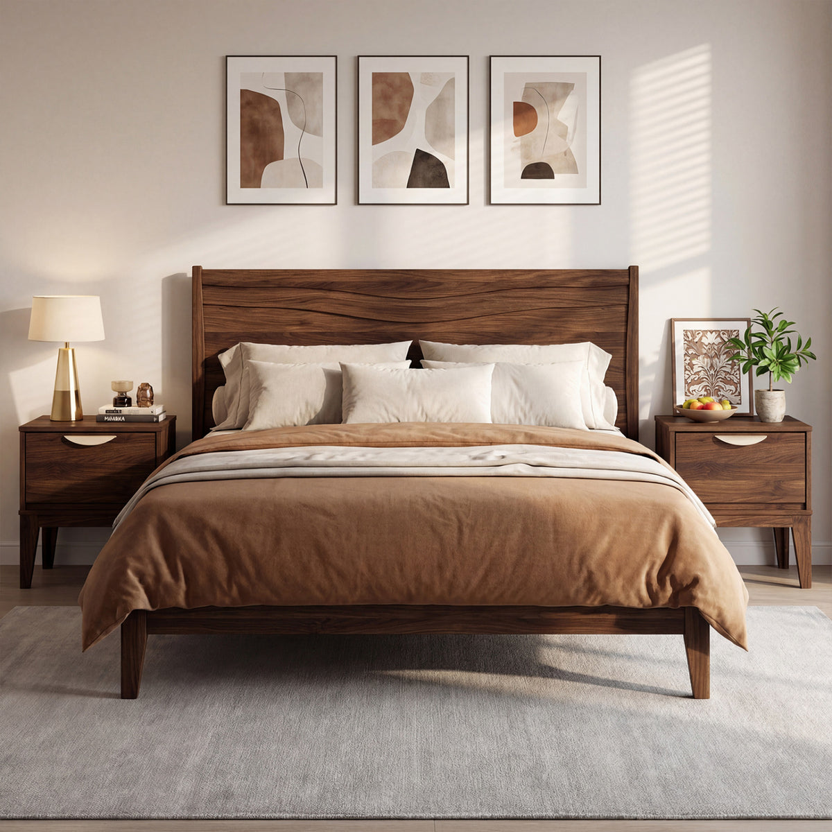 Mid Century Modern Bedside Table with Drawer and Tapered Support Feet for Bedroom-Walnut