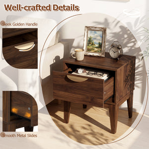 Mid Century Modern Bedside Table with Drawer and Tapered Support Feet for Bedroom-Walnut
