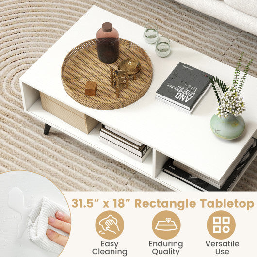 2-Tier Glass Coffee Table with Tampered Glass Tabletop and Open Storage Shelf-Brown