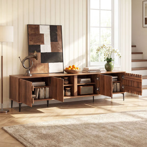 Mid Century Modern Entertainment Center with 4 Storage Cabinets for Living Room-Walnut