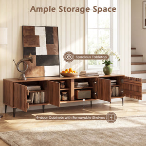 Mid Century Modern Entertainment Center with 4 Storage Cabinets for Living Room-Walnut