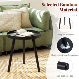 Mid Century Modern Round Side Sofa Coffee Table with Wooden Tray-Black