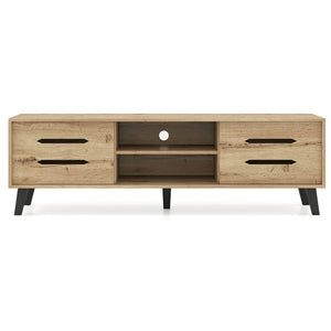 Mid Century Modern TV Stand with Sliding Doors and Cable Hole for 65 Inch TVs-Natural