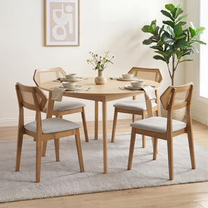 Mid Century Rattan Dining Chairs Set of 2 with Rattan Back and Solid Wood Frame-Natural