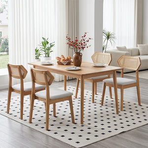 Mid Century Rattan Dining Chairs Set of 2 with Rattan Back and Solid Wood Frame-Natural