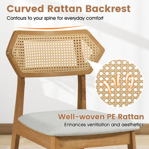 Mid Century Rattan Dining Chairs Set of 4 with Rattan Back-Natural