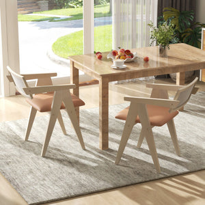 Mid Century Wooden Accent Chairs with Leathaire Seat Cushions Set of 2-Beige