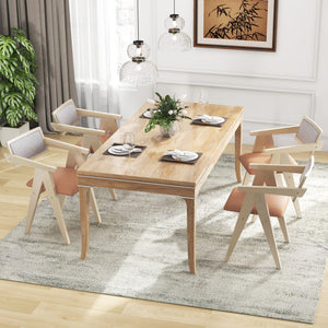 Mid Century Wooden Accent Chairs with Leathaire Seat Cushions Set of 2-Beige