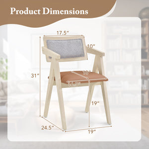 Mid Century Wooden Accent Chairs with Leathaire Seat Cushions Set of 2-Beige