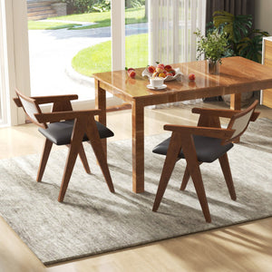 Mid Century Wooden Accent Chairs with Leathaire Seat Cushions Set of 2-Walnut