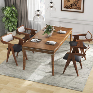 Mid Century Wooden Accent Chairs with Leathaire Seat Cushions Set of 2-Walnut