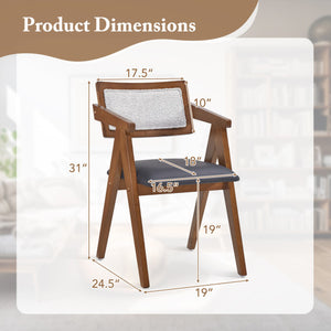 Mid Century Wooden Accent Chairs with Leathaire Seat Cushions Set of 2-Walnut