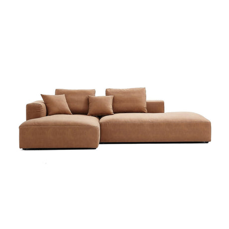 The 5th Open 116" Left Facing Sectional is a contemporary brown sectional sofa with a chaise lounge on the left side, offering plush cushions and a sleek, understated design.