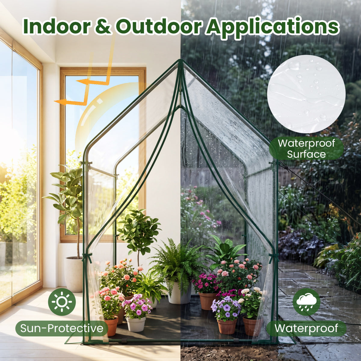 Mini Green House Metal Frame with Waterproof Bottom Mat and Wind Ropes-L