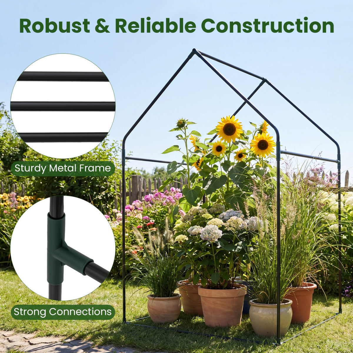 Mini Green House Metal Frame with Waterproof Bottom Mat and Wind Ropes-L