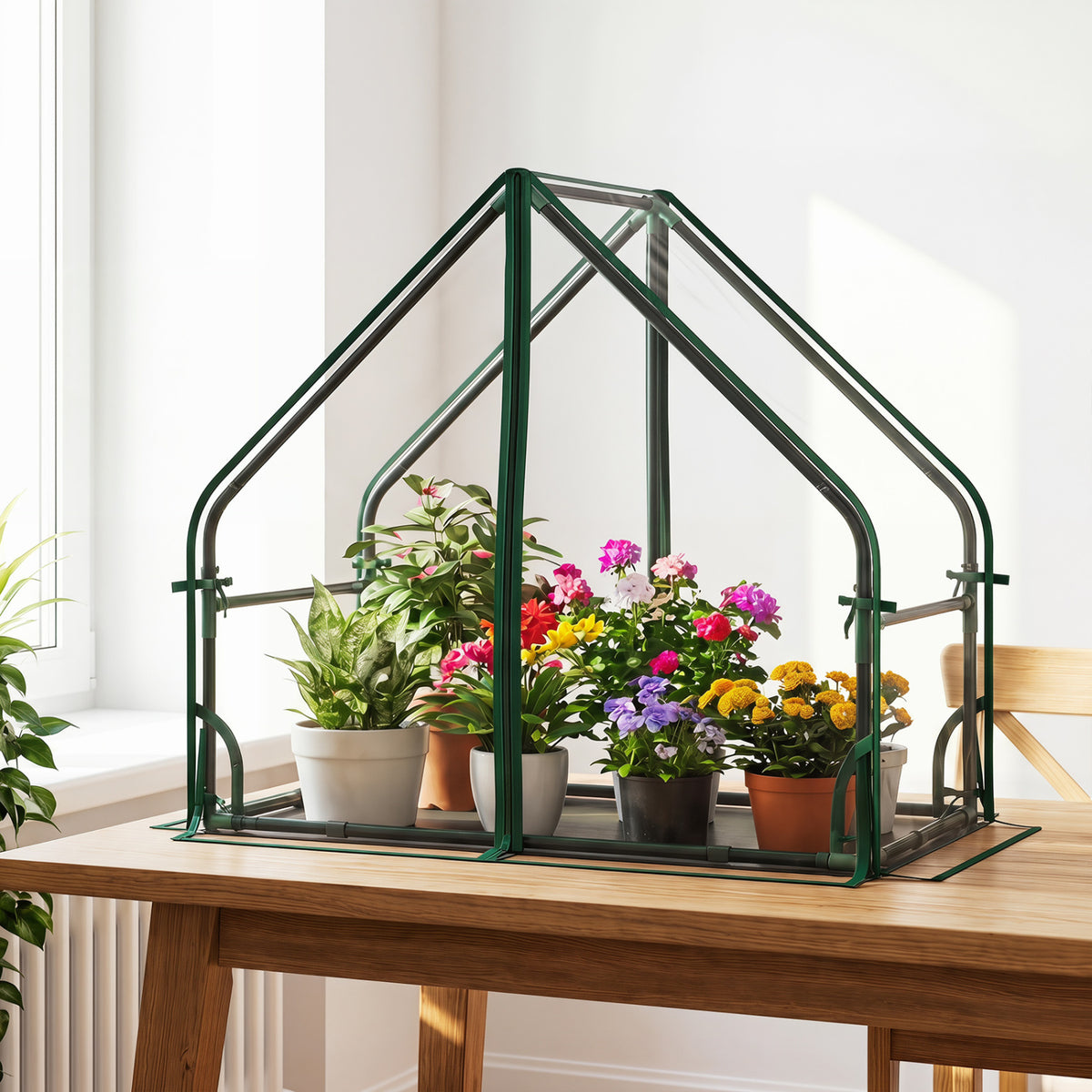 Mini Green House Metal Frame with Waterproof Bottom Mat and Wind Ropes-S