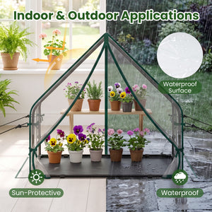 Mini Green House Metal Frame with Waterproof Bottom Mat and Wind Ropes-S