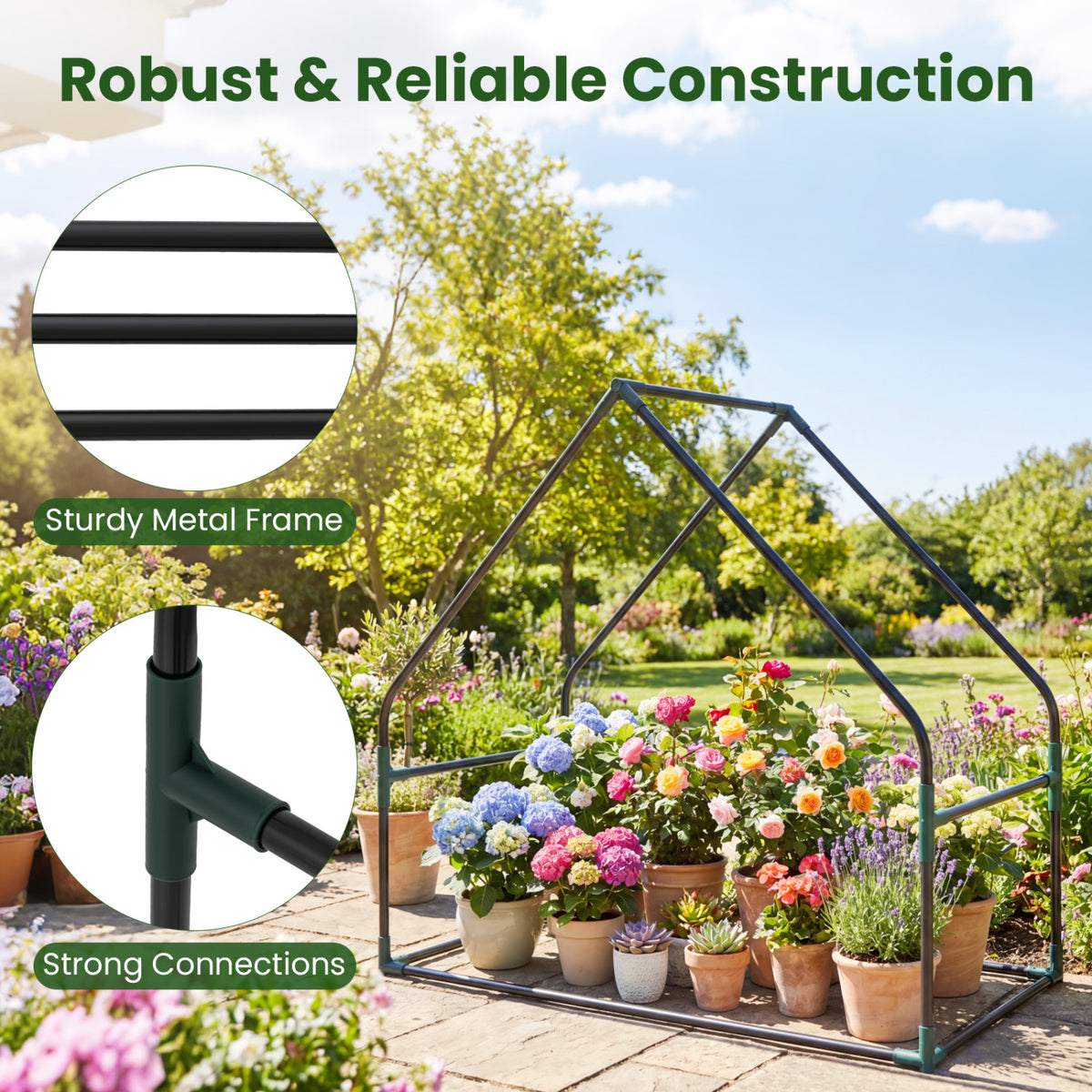 Mini Green House Metal Frame with Waterproof Bottom Mat and Wind Ropes-S