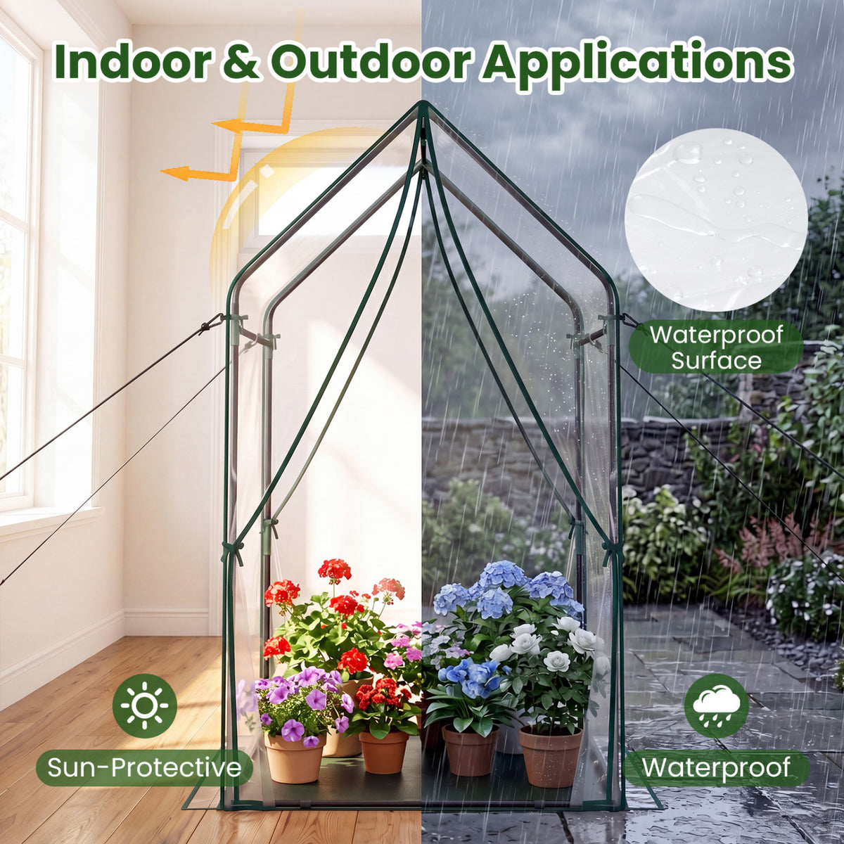 Mini Green House Metal Frame with Waterproof Bottom Mat and Wind Ropes-XL