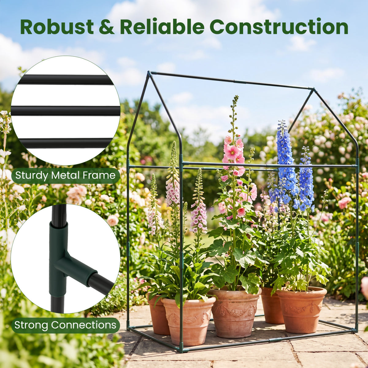 Mini Green House Metal Frame with Waterproof Bottom Mat and Wind Ropes-XL