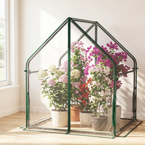 Mini Green House Metal Frame with Waterproof Bottom Mat and Wind Ropes-M