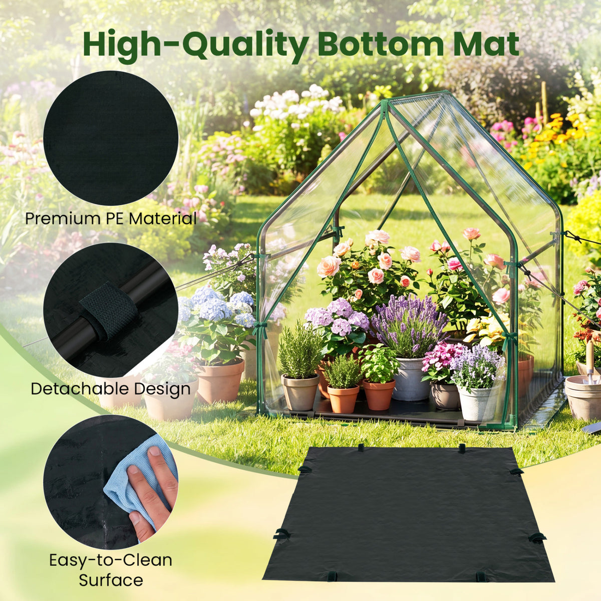 Mini Green House Metal Frame with Waterproof Bottom Mat and Wind Ropes-M