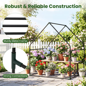 Mini Green House Metal Frame with Waterproof Bottom Mat and Wind Ropes-M