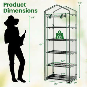 Mini Greenhouse Portable Plant Grow House with 5 Tier Shelves-White