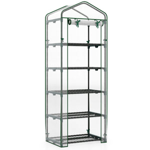 Mini Greenhouse Portable Plant Grow House with 5 Tier Shelves-White