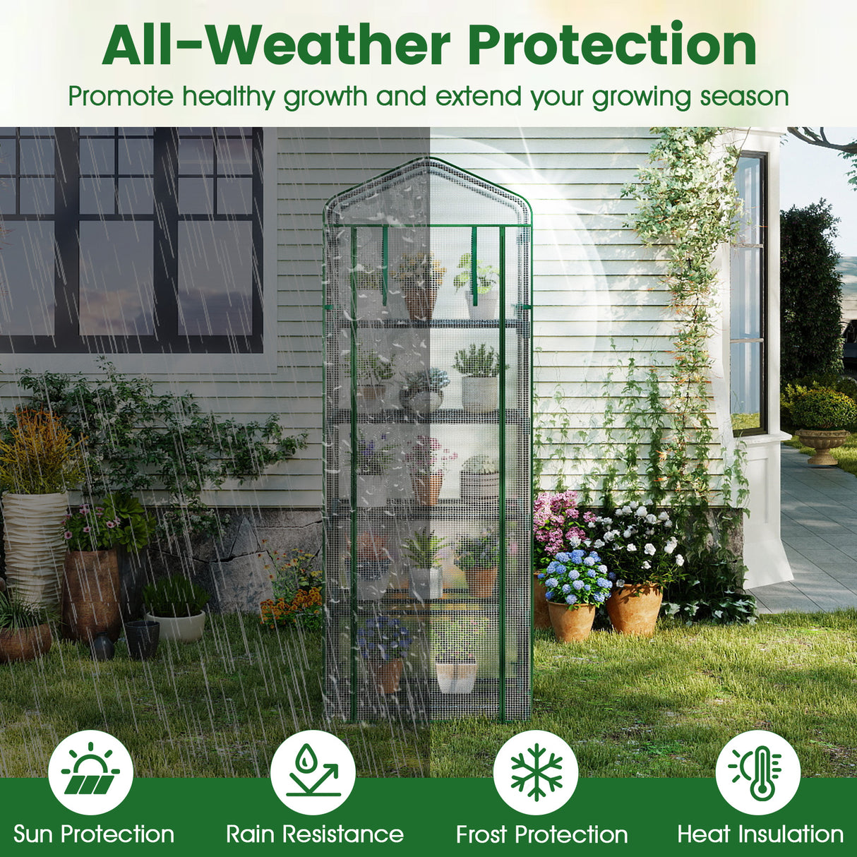 Mini Greenhouse Portable Plant Grow House with 5 Tier Shelves-White