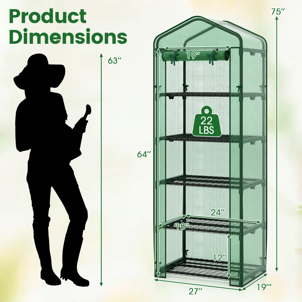 Mini Greenhouse Portable Plant Grow House with 5 Tier Shelves-Green