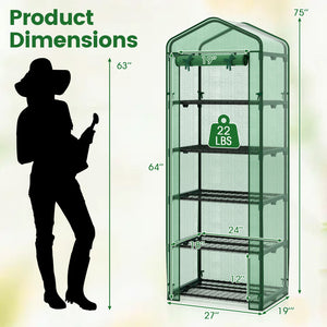 Mini Greenhouse Portable Plant Grow House with 5 Tier Shelves-Green