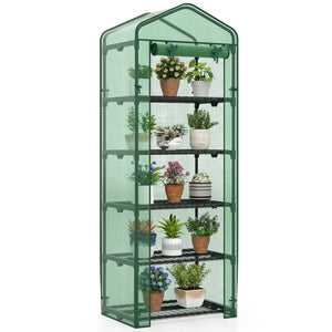 Mini Greenhouse Portable Plant Grow House with 5 Tier Shelves-Green