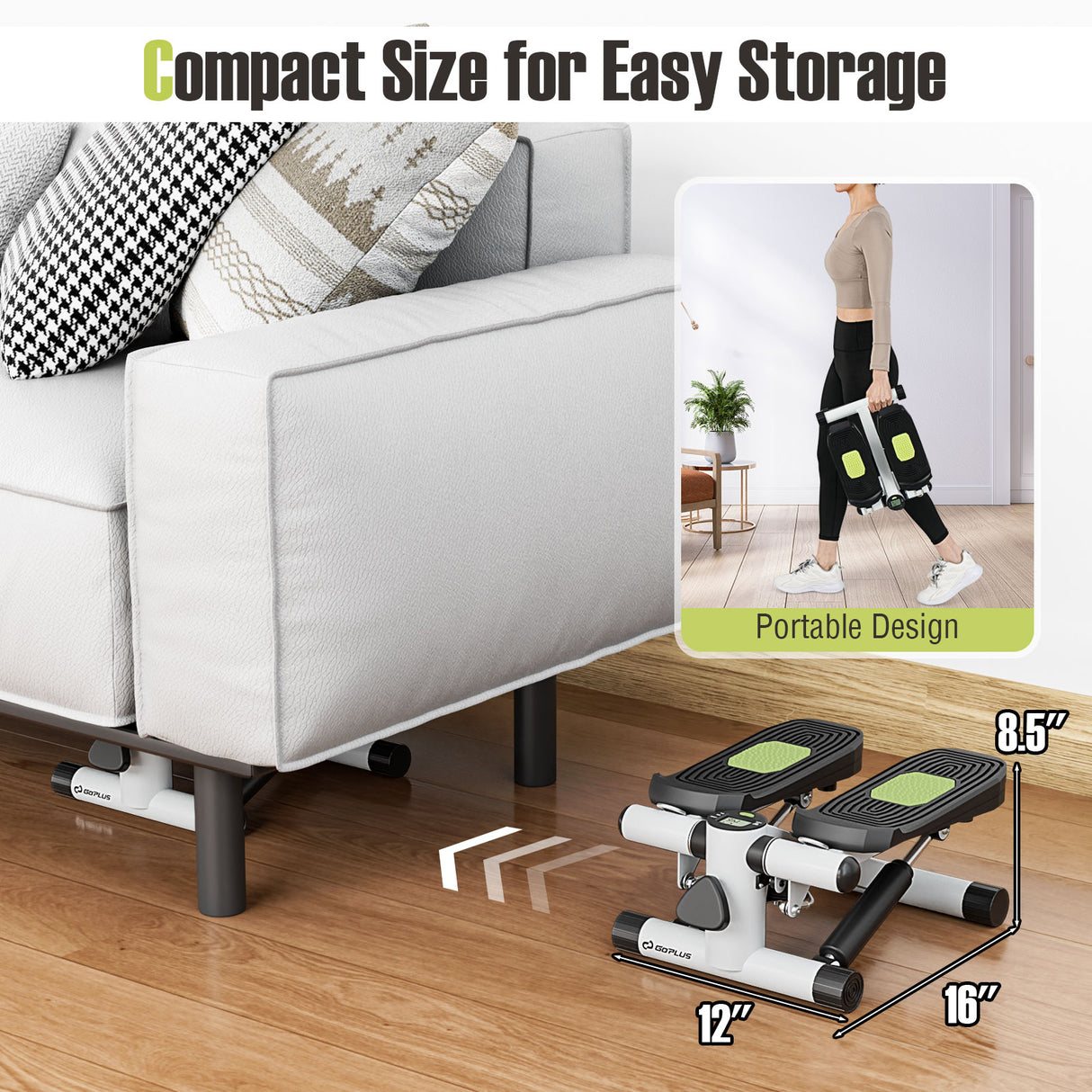 Mini Stepper with Resistance Bands and Adjustable Height for Exercise at Home-White