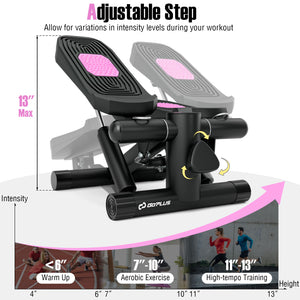 Mini Stepper with Resistance Bands and Adjustable Height for Exercise at Home-Black