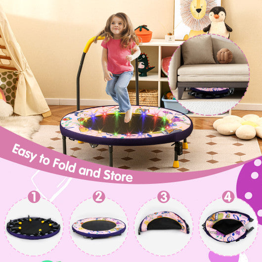 Mini Trampoline Folding Small Rebounder for Kids with Lights-Blue