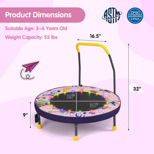Mini Trampoline Folding Small Rebounder for Kids with Lights-Pink