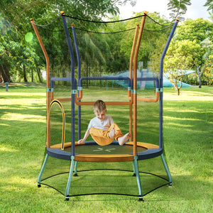 Mini Trampoline for Kids with Safety Enclosure Net and Foam Handles-Orange