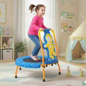 Mini Trampoline for Toddlers with Foam Padded Handle and Safety Padded Cover-Blue
