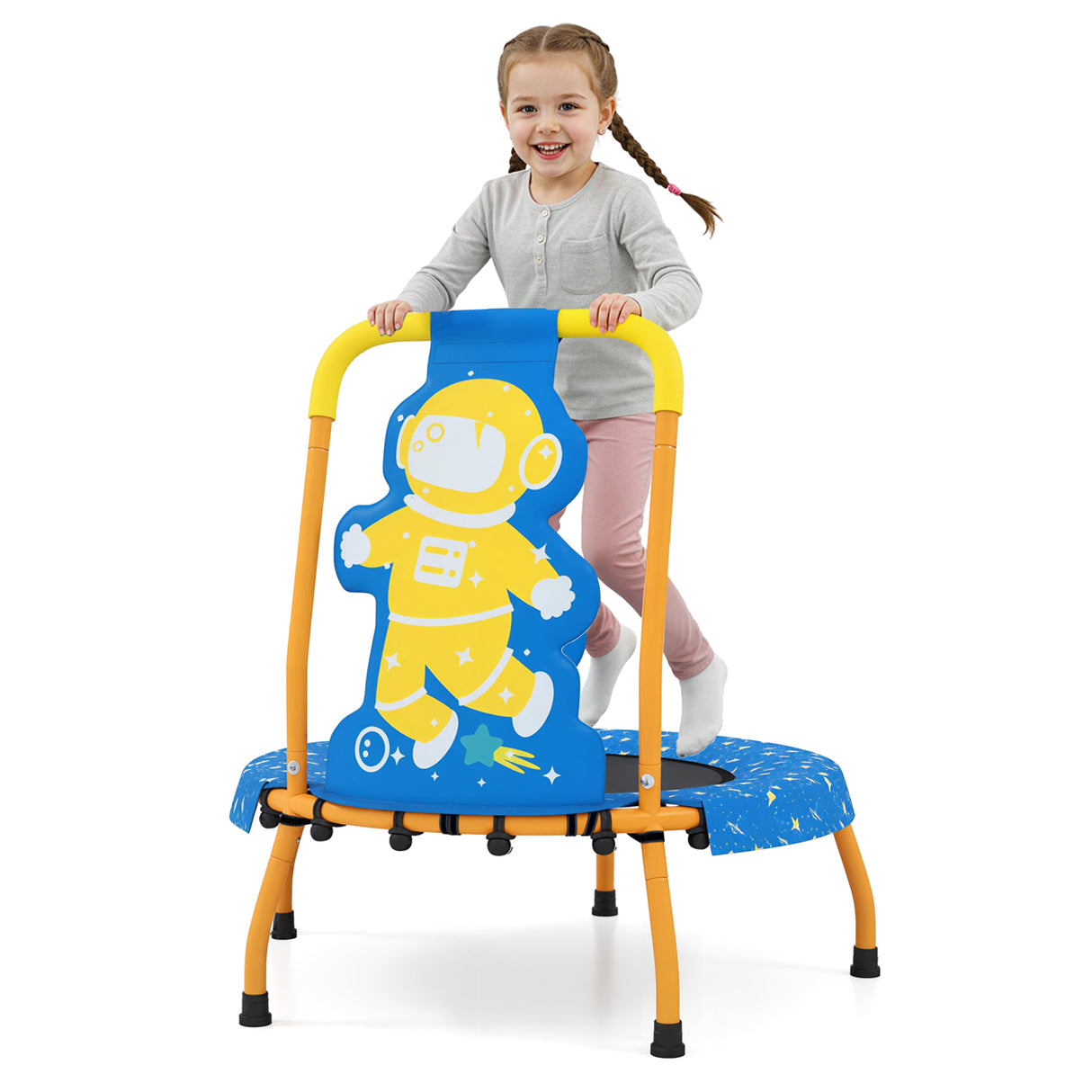 Mini Trampoline for Toddlers with Foam Padded Handle and Safety Padded Cover-Blue